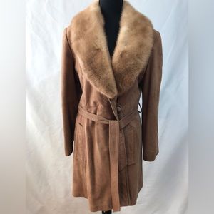 Vintage JP Allen Atlanta belted suede jacket with mink collar